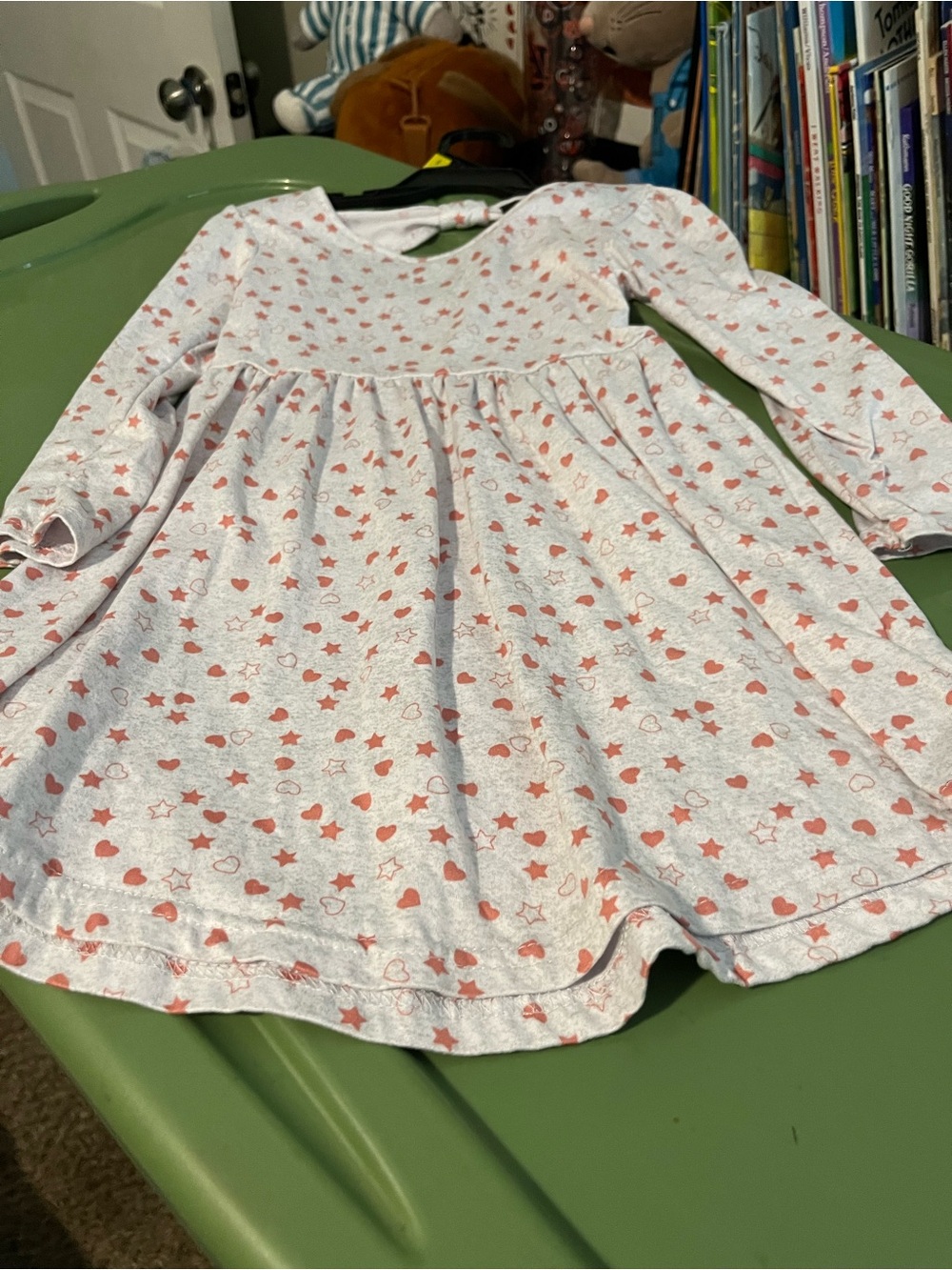Long-Sleeve Heart & Star Print Knit Dress for Girls - Pink on Light Gray